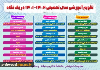 تقویم آموزشی سال تحصیلی 1402-1401