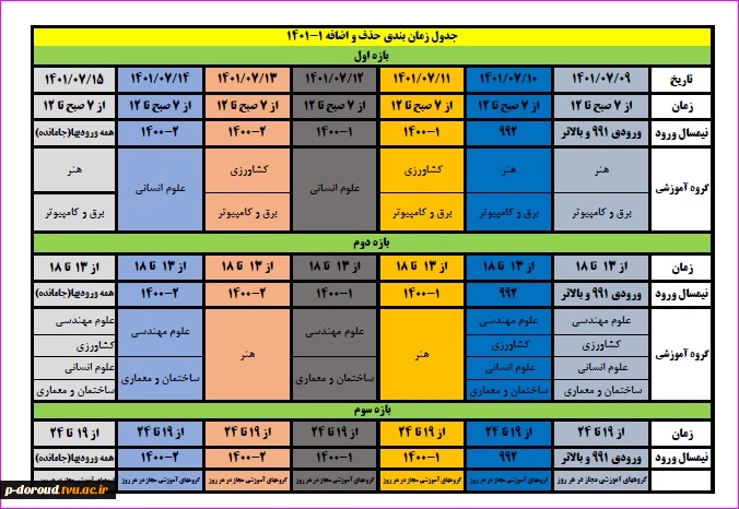 زمان بندی حذف و اضافه نیمسال مهر 1401 2